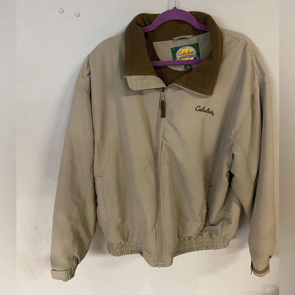 Cabela's Brown Fleece Men’s Lined Jacket with Green Logo Patch